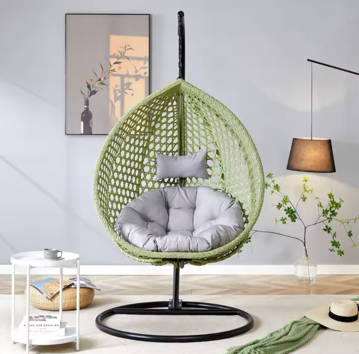 Hanging Egg Chair with Stand & Cushions, Outdoor and Indoor Hammock Rattan Swing Chair 350 lbs Capacity
