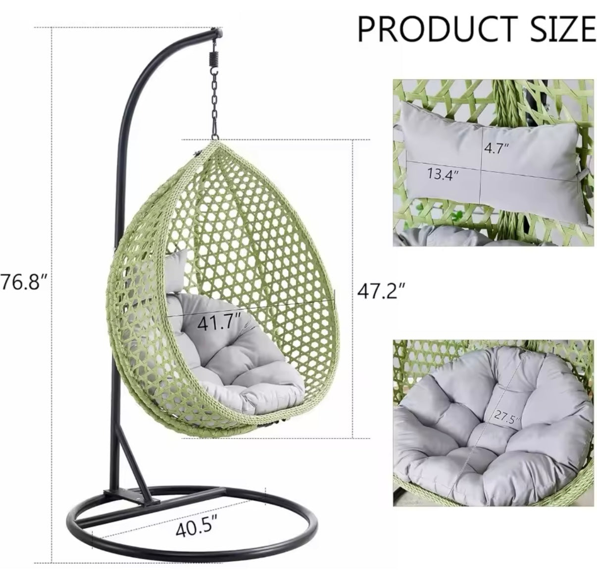 Hanging Egg Chair with Stand & Cushions, Outdoor and Indoor Hammock Rattan Swing Chair 350 lbs Capacity
