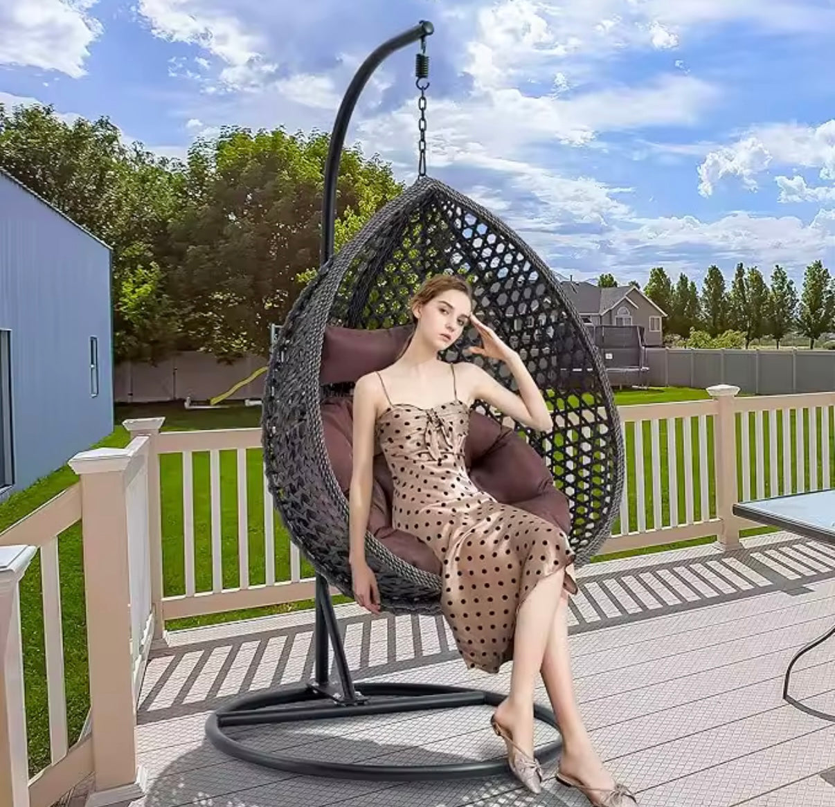 Hanging Egg Chair with Stand & Cushions, Outdoor and Indoor Hammock Rattan Swing Chair 350 lbs Capacity